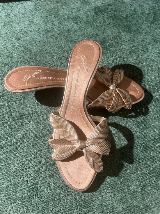 Giuseppe Zanotti Shoes - Giuseppe Zanotti Metallic Gold Leaf-Accent Slide Mules